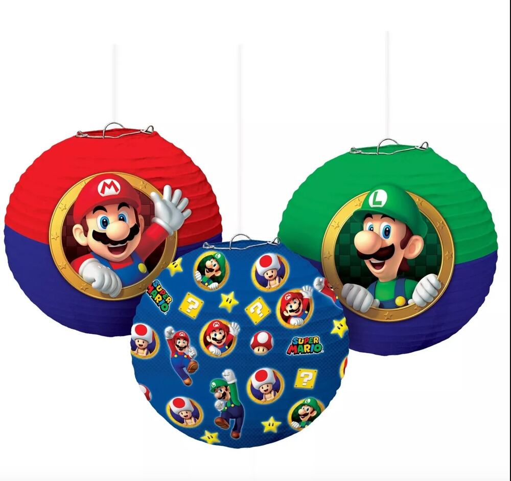 NEW Super Mario Birthday Party Supplies 3 Paper Hanging Lanterns 9.5" Luigi